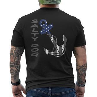 Salty Dog Blue And Grey American Flag Anchor Mens Back Print T-shirt | Mazezy