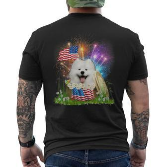 Samoyed Patriotic American Flag Fireworks 4Th Of July Men's Back Print T-shirt | Mazezy