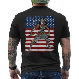 Samurai Skeleton Warrior American Flag Mens Back Print T-shirt | Mazezy