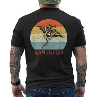 San Diego California Vintage Retro Tribal Manta Ray Mens Back Print T-shirt | Mazezy