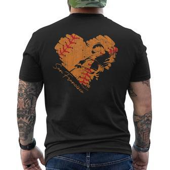 San Francisco Baseball Heart Distressed Vintage Men's T-shirt Back Print