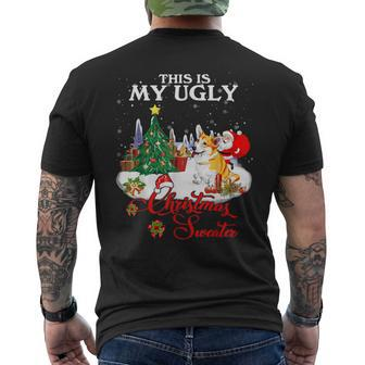 Santa Riding Welsh Corgi This Is My Ugly Christmas Sweater Men's T-shirt Back Print - Monsterry