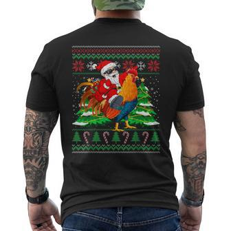 Santa With Rooster Christmas Tree Farmer Ugly Xmas Sweater Men's T-shirt Back Print | Mazezy