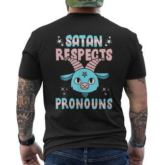 Satan Respects Pronouns Transgender Lgbtq Pride Trans Mens Back Print T-shirt | Mazezy