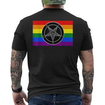 Satan With Gay Pride Flag Mens Back Print T-shirt | Mazezy