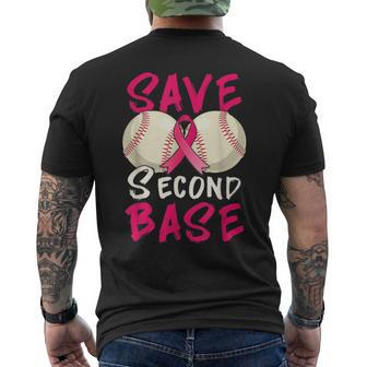 Save Second 2Nd Base Baseball Pink Ribbon Breast Cancer Men's T-shirt Back Print - Seseable