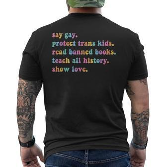 Say Gay Protect Trans Kids Read Banned Books Lgbtq Gay Pride Mens Back Print T-shirt - Seseable