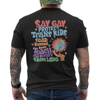 Say Gay Protect Trans Kids Read Banned Books Lgbtq Gay Pride Mens Back Print T-shirt | Mazezy