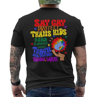 Say Gay Protect Trans Kids Read Banned Books Men Lgbt Pride Mens Back Print T-shirt | Mazezy DE