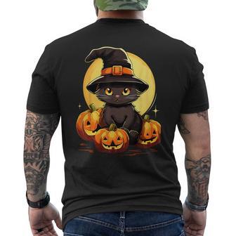 Scary Black Cat Witch Hat Pumpkin Vintage Halloween Costume Men's T-shirt Back Print | Seseable CA
