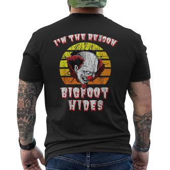 Scary Clown And Bigfoot Creepy Clown For Horror Fans Mens Back Print T-shirt | Mazezy
