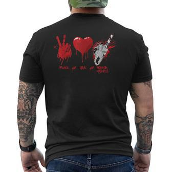 Scary Peace Love Horror Movies Chain Saw Heart Scary Men's T-shirt Back Print | Mazezy