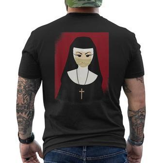 Scary Spooky Nun Mens Back Print T-shirt | Mazezy