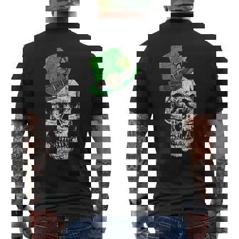 Scary St Patricks Day Skull With Lucky Leprechaun Hat Mens Back Print T-shirt | Mazezy