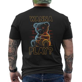 Scary Teddy Bear Toy Urban Style Wanna Play Teddy Bear Mens Back Print T-shirt | Mazezy