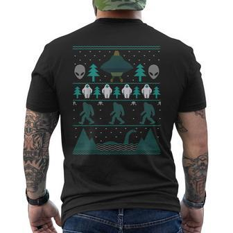 Sci Fi Bigfoot Aliens Yeti Ugly Christmas Sweater Men's T-shirt Back Print | Mazezy