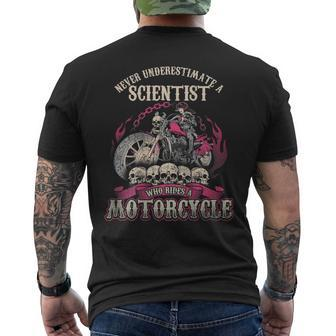 Scientist Biker Chick Never Underestimate Motorcycle Men's T-shirt Back Print - Seseable