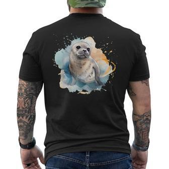 Seal Watercolor Sea Lion Mens Back Print T-shirt | Mazezy
