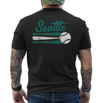 Seattle Baseball Vintage Distressed Met At Gameday Mens Back Print T-shirt - Seseable
