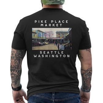 Seattle Pike Place Market Image Men's T-shirt Back Print | Mazezy DE