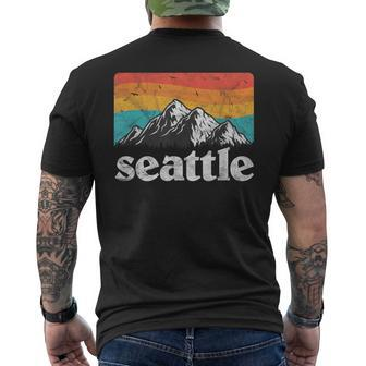 Seattle Washington Retro 70S 80S Mountains Nature Distressed Men's T-shirt Back Print | Mazezy