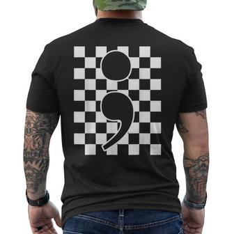 Semicolon Mental Health Matters Awareness Retro Checkered Men's T-shirt Back Print - Monsterry