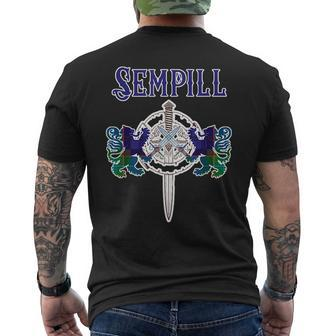Sempill Scottish Clan Family Name Tartan Lion Sword Gifts For Lion Lovers Funny Gifts Mens Back Print T-shirt | Mazezy