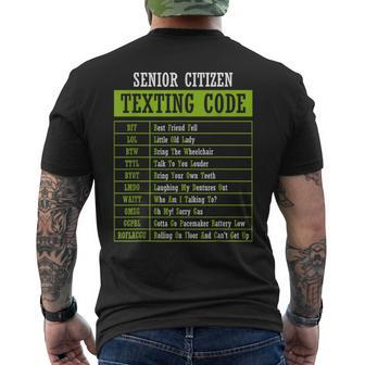 Senior Citizen Texting Code Dad Grandpa Men's Back Print T-shirt | Mazezy