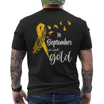In September We Wear Gold Childhood Cancer Awareness Ribbon Men's T-shirt Back Print - Seseable