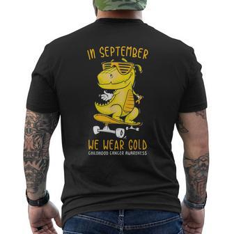 In September We Wear Gold Childhood Cancer Awareness T-Rex Men's T-shirt Back Print - Seseable