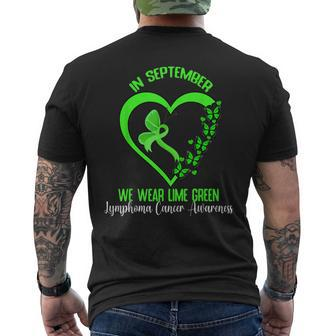 In September We Wear Green Ribbon Lymphoma Cancer Awareness Men's T-shirt Back Print - Seseable