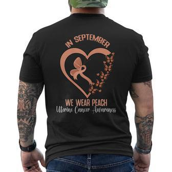 In September We Wear Peach Ribbon Uterine Cancer Awareness Men's T-shirt Back Print - Seseable