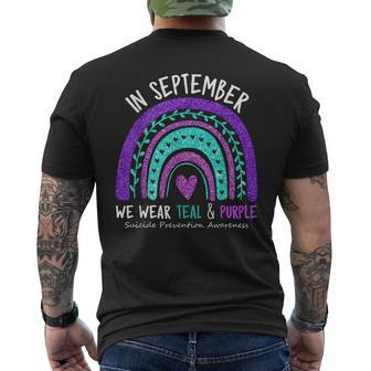 In September We Wear Teal & Purple Suicide Awareness Ribbon Men's T-shirt Back Print - Seseable