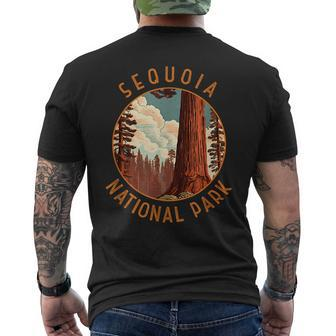 Sequoia National Park Illustration Distressed Circle Men's T-shirt Back Print - Seseable