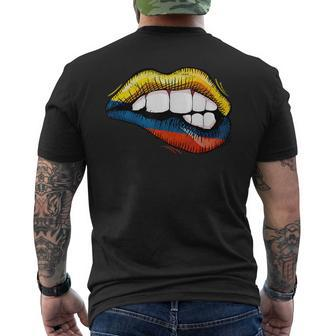 Sexy Biting Lips Colombia Flag Colombian Pride Men's T-shirt Back Print | Mazezy
