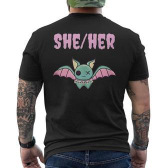 She Her Pronouns Halloween Gay Pride Lgbtq Pink And Goth Mens Back Print T-shirt | Mazezy