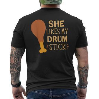She Likes My Drum Stick Couple Matching Thanksgiving Men's T-shirt Back Print - Seseable
