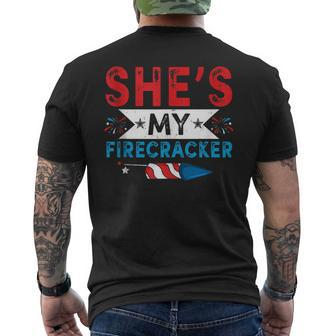 Shes My Firecracker His And Hers 4Th July Matching Couples Mens Back Print T-shirt | Mazezy