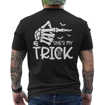 She's My Trick Skeleton Hand Halloween Costume Couples Men's T-shirt Back Print