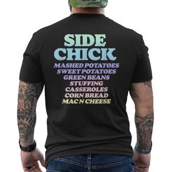 Side Chick Thanksgiving Funny Retro Food Dishes Mac Cheese Mens Back Print T-shirt | Mazezy