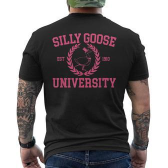 Silly Goose University Pink Goose Funny Meme School Bird Goose Funny Gifts Mens Back Print T-shirt | Mazezy