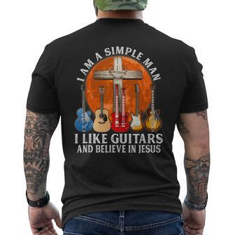 I Am A Simple Man I Like Guitars And Believe In Jesus Men's T-shirt Back Print | Mazezy