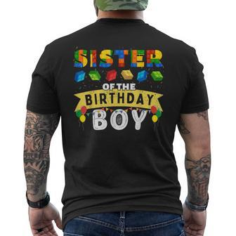 Sister Of The Birthday Boy Building Blocks Master Builder Men's T-shirt Back Print - Thegiftio UK