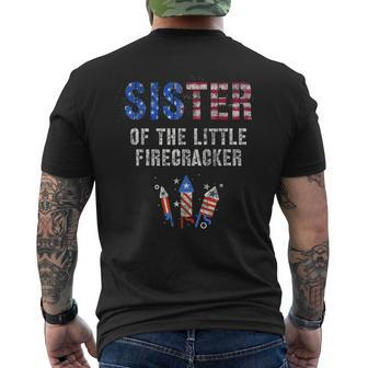 Sister Of Little Firecracker Birthday Squad 4Th July Kids Mens Back Print T-shirt | Mazezy