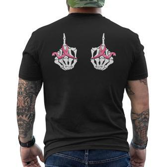 Skeleton Hand Fuck Cancer Ribbon Breast Cancer Awareness Men's T-shirt Back Print - Monsterry DE