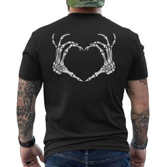 Skeleton Hand Heart Sign Bones Costume Funny Halloween Gift Mens Back Print T-shirt | Mazezy