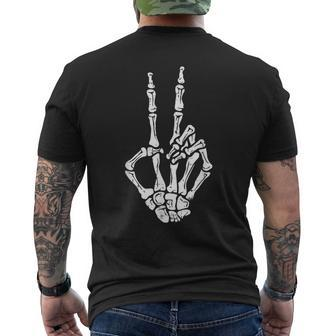 Skeleton Hand Peace Sign Halloween Costume Bones Men's T-shirt Back Print - Seseable