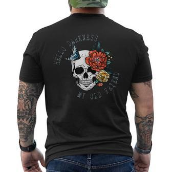 Skeleton Hello Darkness My Old Friend Floral Skull Halloween Mens Back Print T-shirt | Mazezy