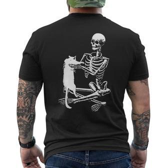 Skeleton Holding A Cat Lazy Halloween Costume Skull Mens Back Print T-shirt - Monsterry