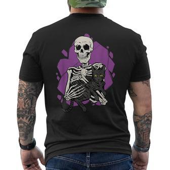 Skeleton Holding A Black Cat Lazy Halloween Costume Skull Men's T-shirt Back Print
